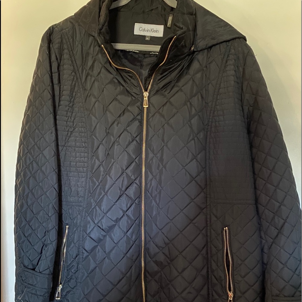 Black puffer coat.